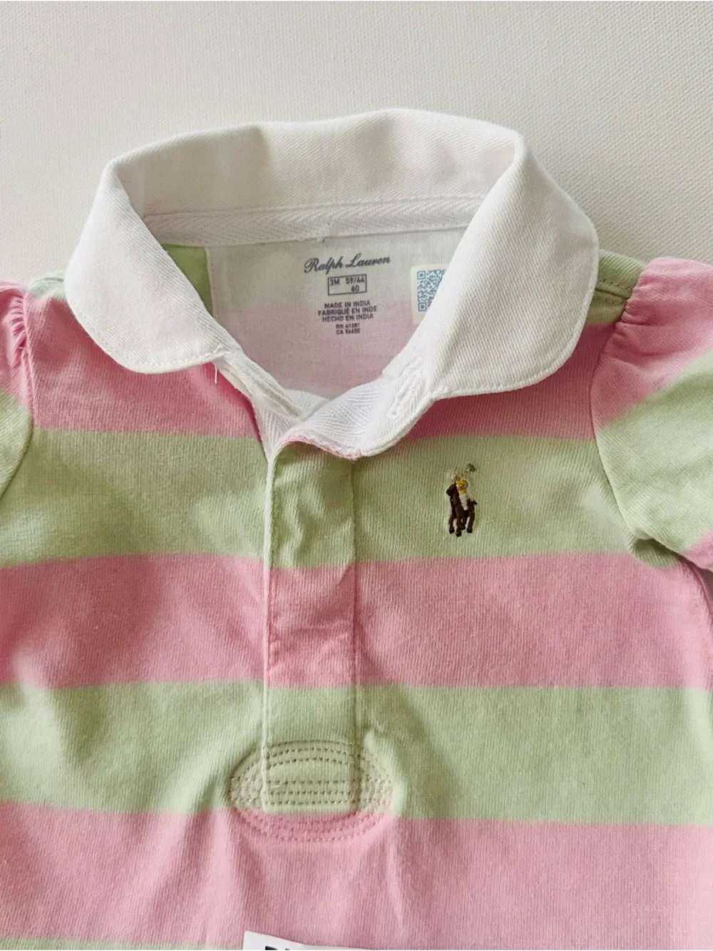 Ralph Lauren 3 Months Baby Girl Pink Green Striped Polo Dress Spring Summer